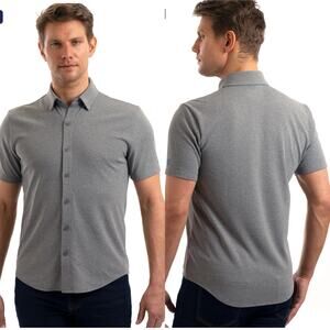 Twillory Short Sleeve Button Down Heather Light Grey Size Large